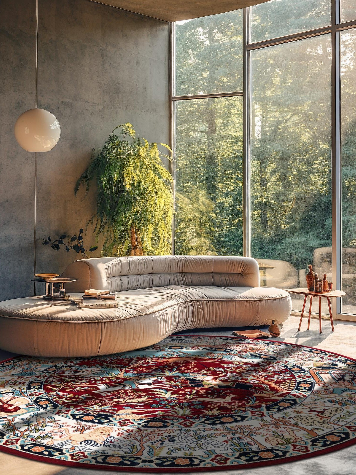 Burgundy 5' 3 x 5' 3 Narenj Round Area Rug 85% Polypropylene & 15% Polyester Traditional Classic Carpet for Living, Dining, Bedrooms, Office for Sale at Rug Engine