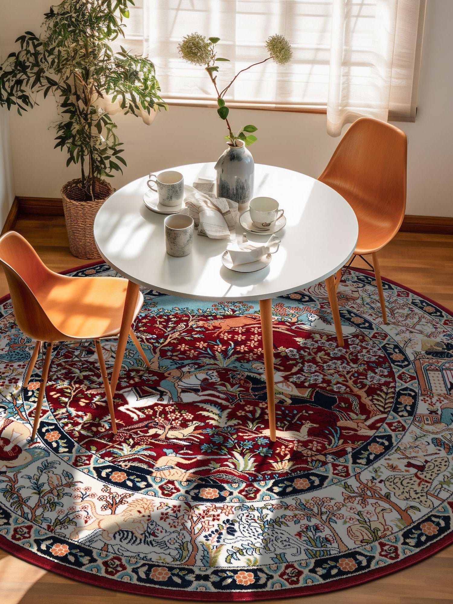 Burgundy 5' 3 x 5' 3 Narenj Round Area Rug 85% Polypropylene & 15% Polyester Traditional Classic Carpet for Living, Dining, Bedrooms, Office for Sale at Rug Engine