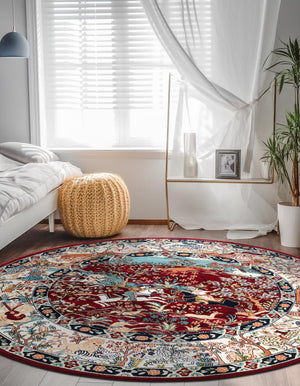 Burgundy 10' x 10' Narenj Round Area Rug 85% Polypropylene & 15% Polyester Traditional Classic Carpet for Living, Dining, Bedrooms, Office for Sale at Rug Engine