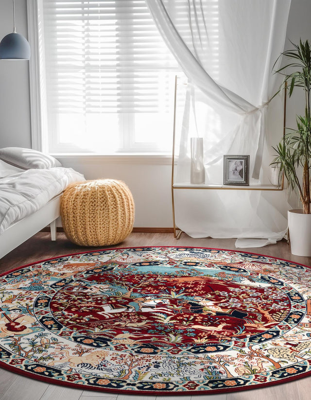 Burgundy 10' x 10' Narenj Round Area Rug 85% Polypropylene & 15% Polyester Traditional Classic Carpet for Living, Dining, Bedrooms, Office for Sale at Rug Engine