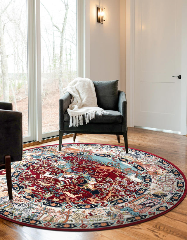 Burgundy 10' x 10' Narenj Round Area Rug 85% Polypropylene & 15% Polyester Traditional Classic Carpet for Living, Dining, Bedrooms, Office for Sale at Rug Engine
