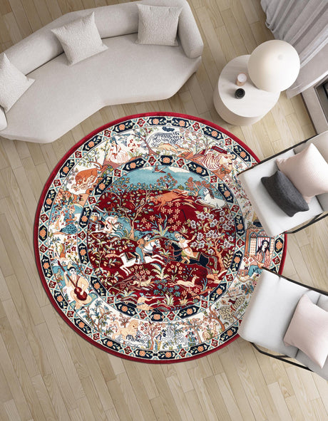 Burgundy 10' x 10' Narenj Round Area Rug 85% Polypropylene & 15% Polyester Traditional Classic Carpet for Living, Dining, Bedrooms, Office for Sale at Rug Engine