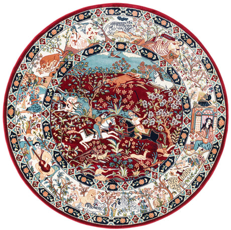 Burgundy 5' 3 x 5' 3 Narenj Round Area Rug 85% Polypropylene & 15% Polyester Traditional Classic Carpet for Living, Dining, Bedrooms, Office for Sale at Rug Engine