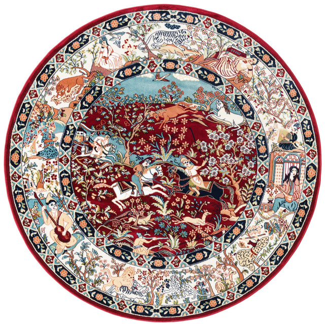 Burgundy 5' 3 x 5' 3 Narenj Round Area Rug 85% Polypropylene & 15% Polyester Traditional Classic Carpet for Living, Dining, Bedrooms, Office for Sale at Rug Engine