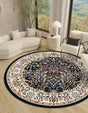 Navy Blue 10' x 10' Narenj Round Area Rug 85% Polypropylene & 15% Polyester Traditional Classic Carpet for Living, Dining, Bedrooms, Office for Sale at Rug Engine