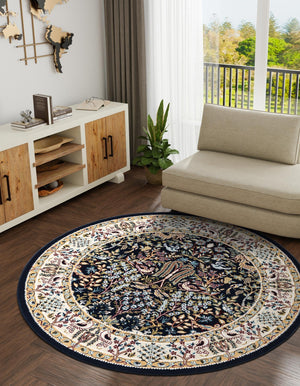 Navy Blue 10' x 10' Narenj Round Area Rug 85% Polypropylene & 15% Polyester Traditional Classic Carpet for Living, Dining, Bedrooms, Office for Sale at Rug Engine