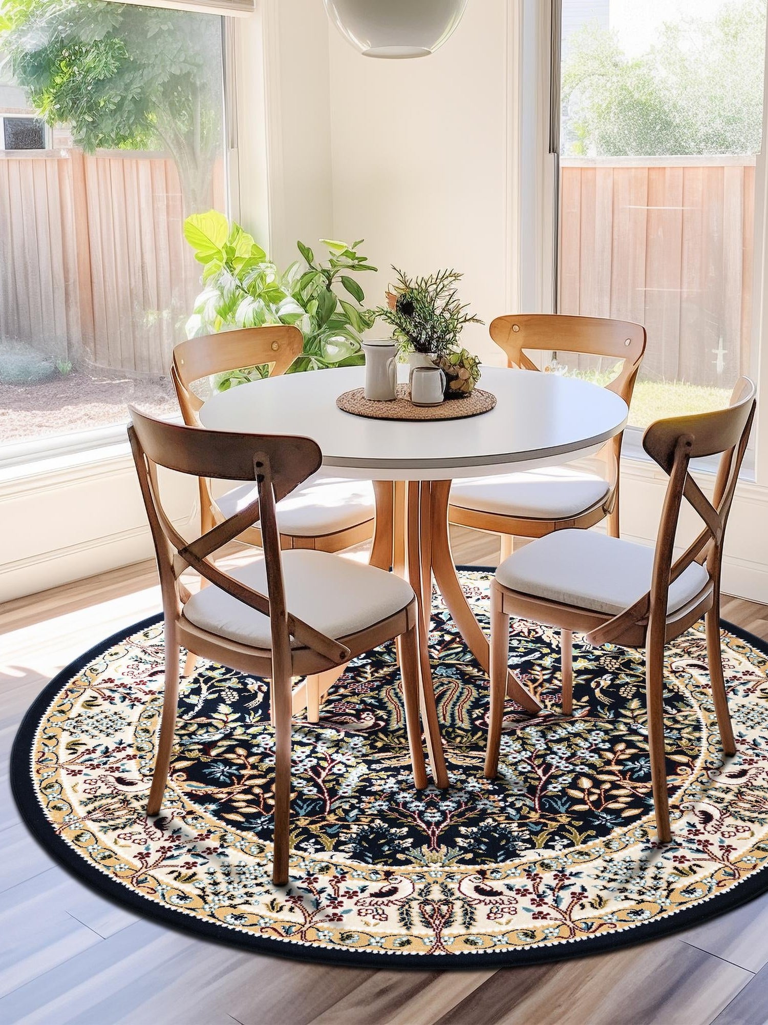 Navy Blue 10' x 10' Narenj Round Area Rug 85% Polypropylene & 15% Polyester Traditional Classic Carpet for Living, Dining, Bedrooms, Office for Sale at Rug Engine