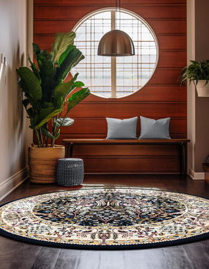 Navy Blue 10' x 10' Narenj Round Area Rug 85% Polypropylene & 15% Polyester Traditional Classic Carpet for Living, Dining, Bedrooms, Office for Sale at Rug Engine