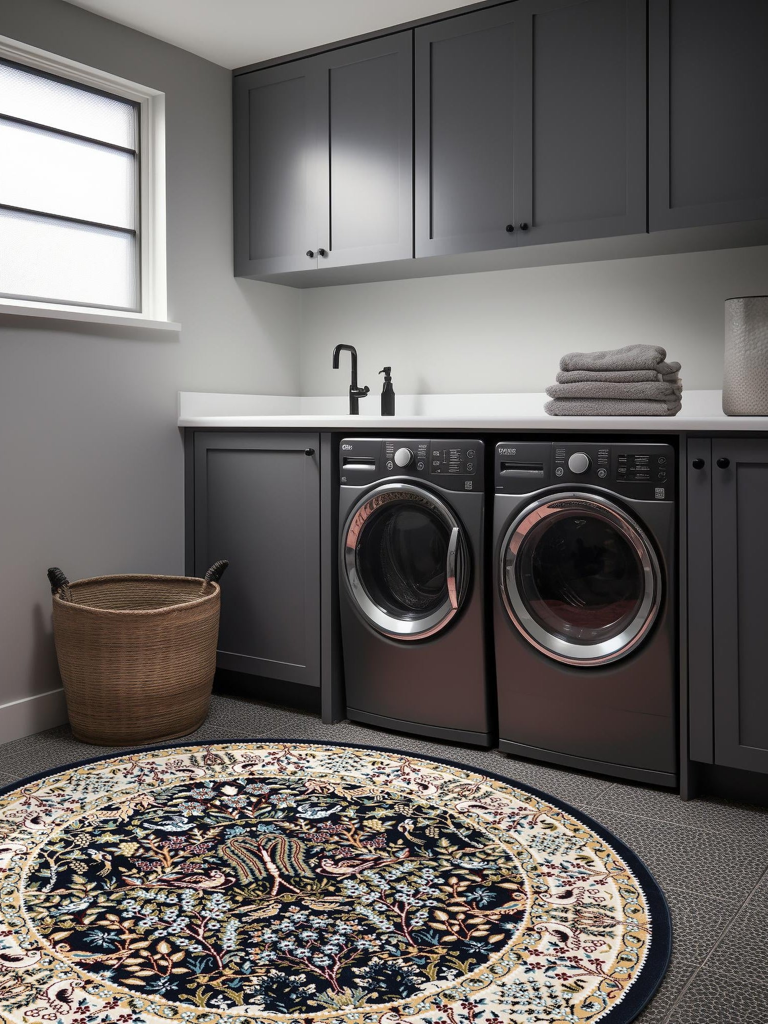 Navy Blue 10' x 10' Narenj Round Area Rug 85% Polypropylene & 15% Polyester Traditional Classic Carpet for Living, Dining, Bedrooms, Office for Sale at Rug Engine