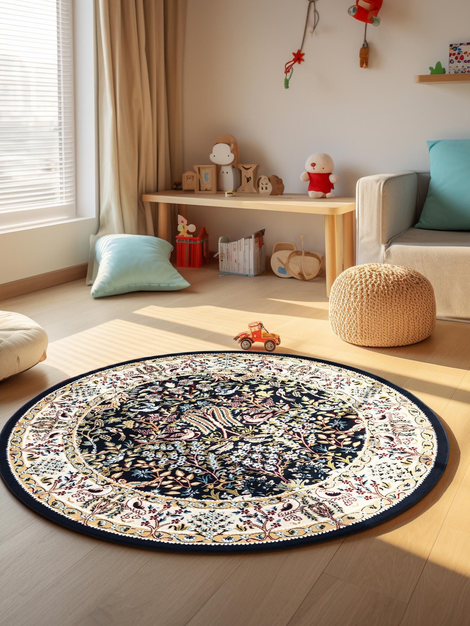 Navy Blue 10' x 10' Narenj Round Area Rug 85% Polypropylene & 15% Polyester Traditional Classic Carpet for Living, Dining, Bedrooms, Office for Sale at Rug Engine
