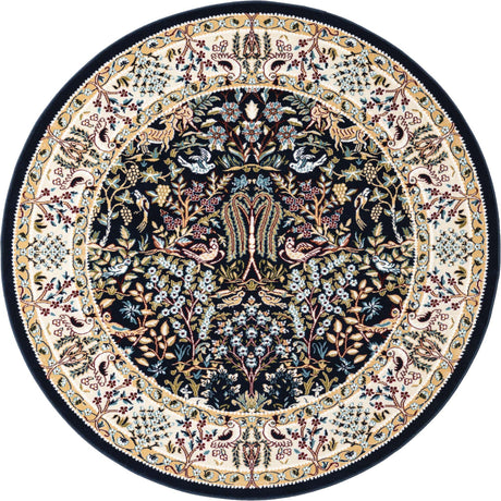 Navy Blue 5' 3 x 5' 3 Narenj Round Area Rug 85% Polypropylene & 15% Polyester Traditional Classic Carpet for Living, Dining, Bedrooms, Office for Sale at Rug Engine