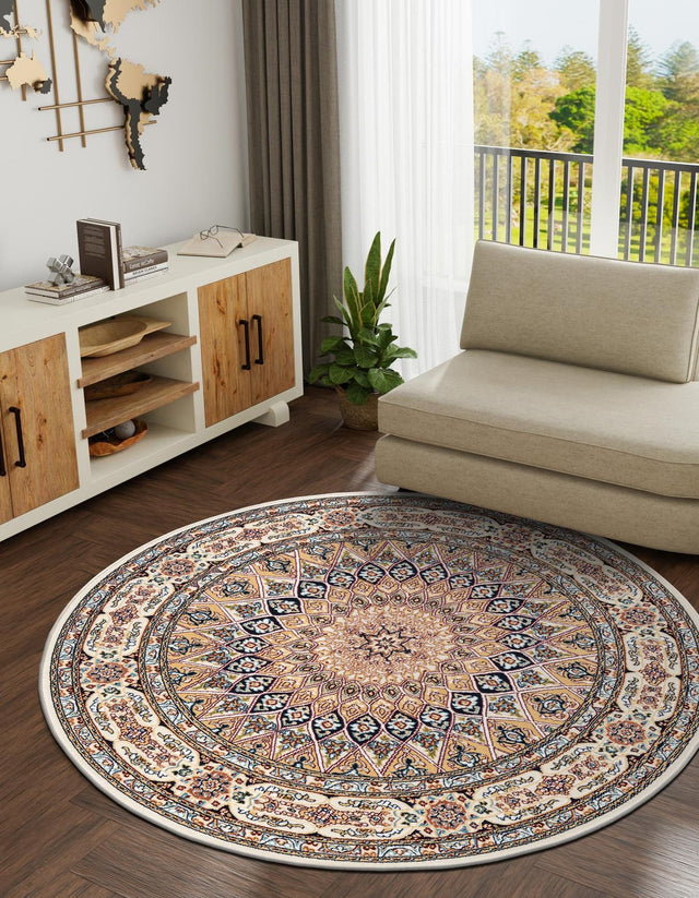 Ivory 10' x 10' Narenj Round Area Rug 85% Polypropylene & 15% Polyester Traditional Classic Carpet for Living, Dining, Bedrooms, Office for Sale at Rug Engine