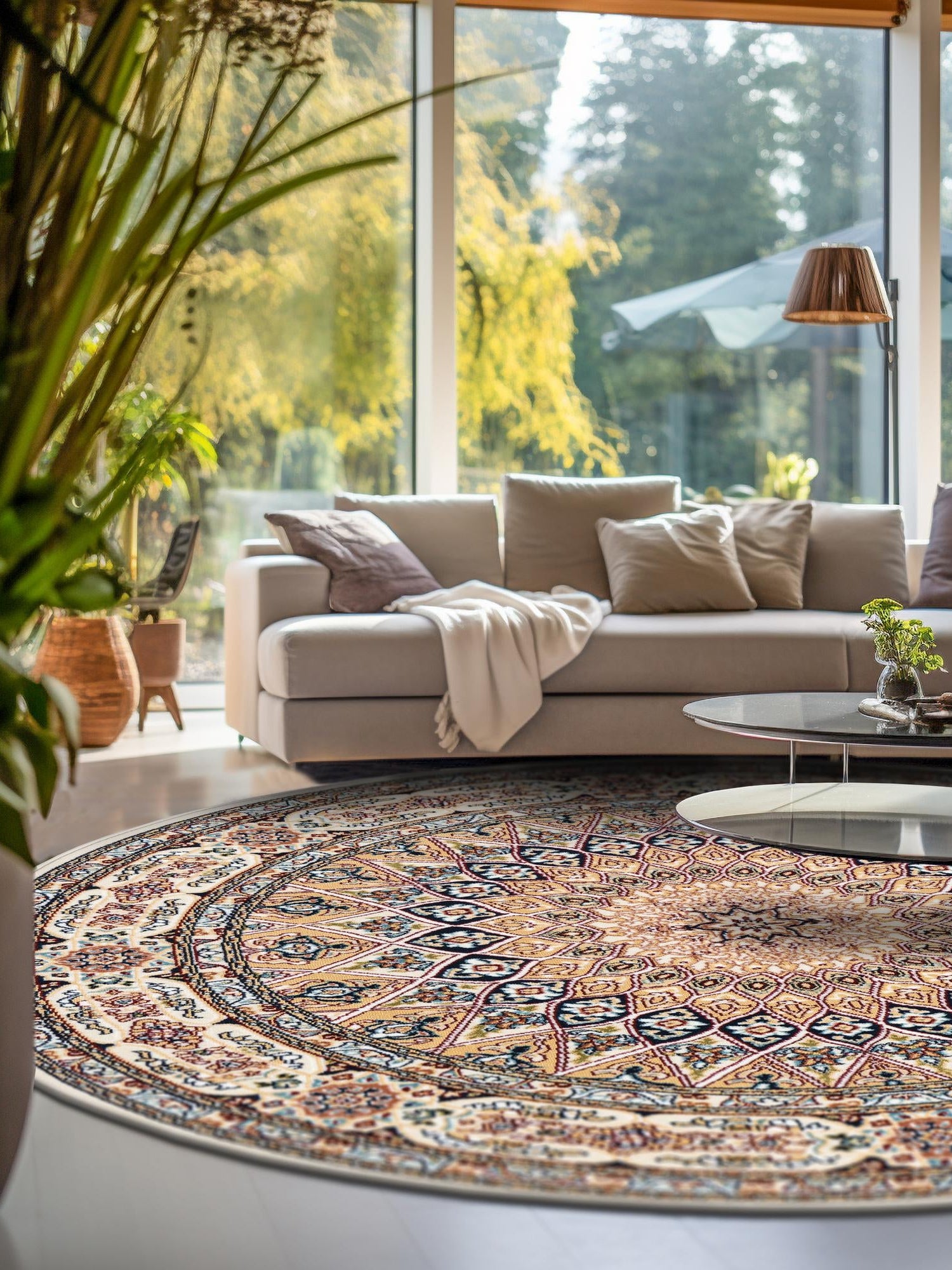 Ivory 10' x 10' Narenj Round Area Rug 85% Polypropylene & 15% Polyester Traditional Classic Carpet for Living, Dining, Bedrooms, Office for Sale at Rug Engine