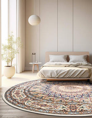 Ivory 5' 3 x 5' 3 Narenj Round Area Rug 85% Polypropylene & 15% Polyester Traditional Classic Carpet for Living, Dining, Bedrooms, Office for Sale at Rug Engine