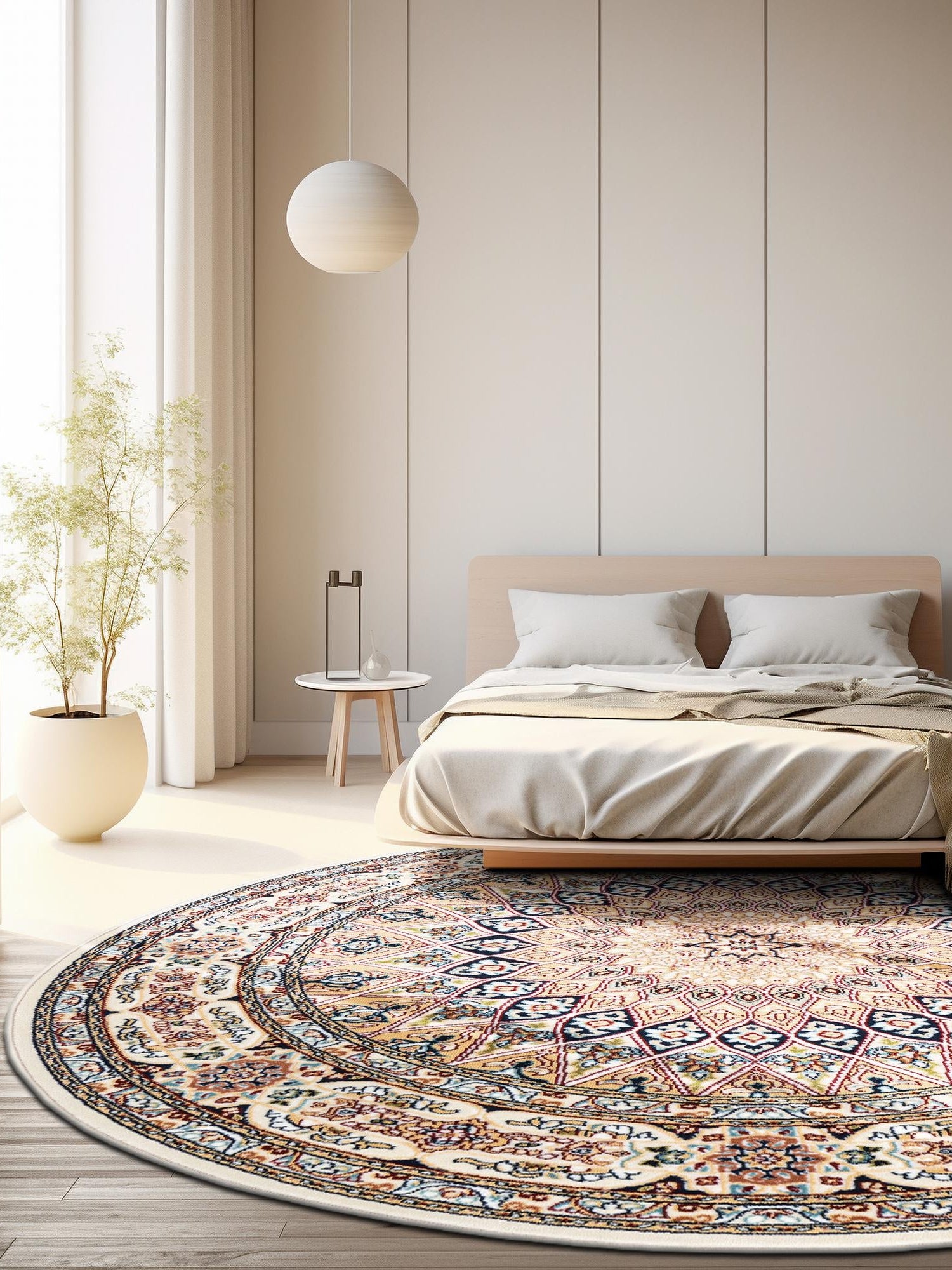 Ivory 10' x 10' Narenj Round Area Rug 85% Polypropylene & 15% Polyester Traditional Classic Carpet for Living, Dining, Bedrooms, Office for Sale at Rug Engine