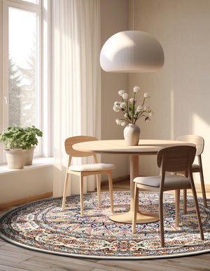 Ivory 5' 3 x 5' 3 Narenj Round Area Rug 85% Polypropylene & 15% Polyester Traditional Classic Carpet for Living, Dining, Bedrooms, Office for Sale at Rug Engine