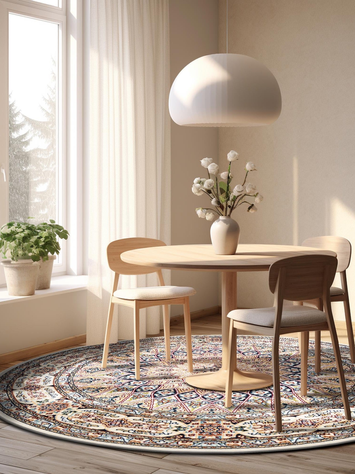 Ivory 10' x 10' Narenj Round Area Rug 85% Polypropylene & 15% Polyester Traditional Classic Carpet for Living, Dining, Bedrooms, Office for Sale at Rug Engine