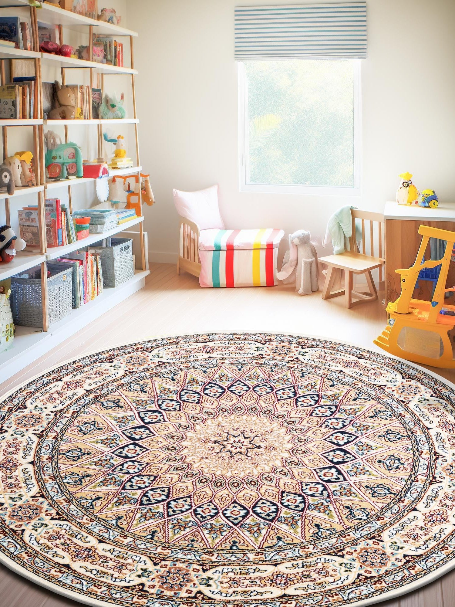 Ivory 10' x 10' Narenj Round Area Rug 85% Polypropylene & 15% Polyester Traditional Classic Carpet for Living, Dining, Bedrooms, Office for Sale at Rug Engine