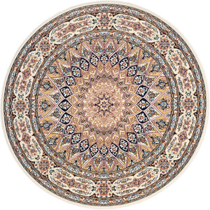Ivory 5' 3 x 5' 3 Narenj Round Area Rug 85% Polypropylene & 15% Polyester Traditional Classic Carpet for Living, Dining, Bedrooms, Office for Sale at Rug Engine