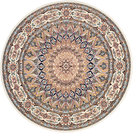 Ivory 5' 3 x 5' 3 Narenj Round Area Rug 85% Polypropylene & 15% Polyester Traditional Classic Carpet for Living, Dining, Bedrooms, Office for Sale at Rug Engine