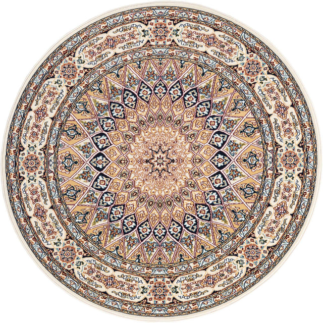 Ivory 5' 3 x 5' 3 Narenj Round Area Rug 85% Polypropylene & 15% Polyester Traditional Classic Carpet for Living, Dining, Bedrooms, Office for Sale at Rug Engine