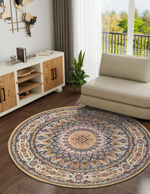 Beige 10' x 10' Narenj Round Area Rug 85% Polypropylene & 15% Polyester Traditional Classic Carpet for Living, Dining, Bedrooms, Office for Sale at Rug Engine