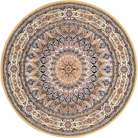 Beige 5' 3 x 5' 3 Narenj Round Area Rug 85% Polypropylene & 15% Polyester Traditional Classic Carpet for Living, Dining, Bedrooms, Office for Sale at Rug Engine