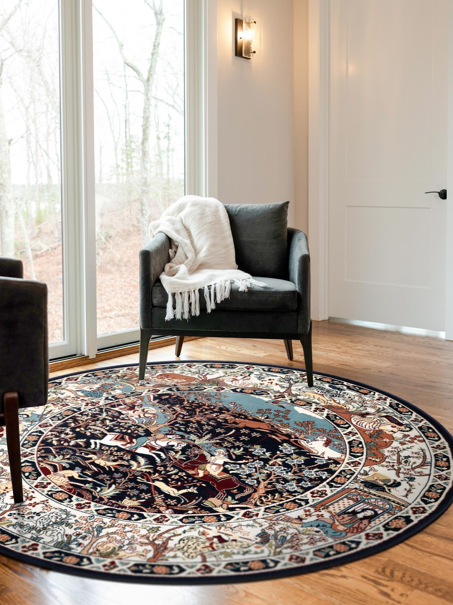 Navy Blue 10' x 10' Narenj Round Area Rug 85% Polypropylene & 15% Polyester Traditional Classic Carpet for Living, Dining, Bedrooms, Office for Sale at Rug Engine