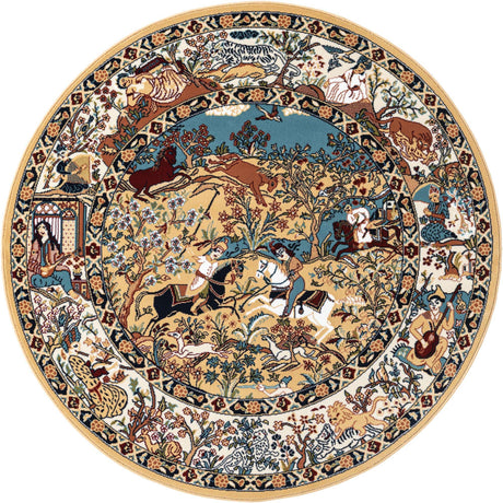 Tan 5' 3 x 5' 3 Narenj Round Area Rug 85% Polypropylene & 15% Polyester Traditional Classic Carpet for Living, Dining, Bedrooms, Office for Sale at Rug Engine