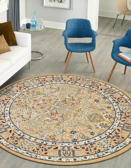 Beige 10' x 10' Narenj Round Area Rug 85% Polypropylene & 15% Polyester Traditional Classic Carpet for Living, Dining, Bedrooms, Office for Sale at Rug Engine