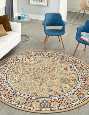Beige 5' 3 x 5' 3 Narenj Round Area Rug 85% Polypropylene & 15% Polyester Traditional Classic Carpet for Living, Dining, Bedrooms, Office for Sale at Rug Engine