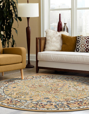 Beige 10' x 10' Narenj Round Area Rug 85% Polypropylene & 15% Polyester Traditional Classic Carpet for Living, Dining, Bedrooms, Office for Sale at Rug Engine