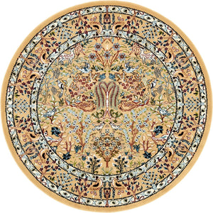 Beige 5' 3 x 5' 3 Narenj Round Area Rug 85% Polypropylene & 15% Polyester Traditional Classic Carpet for Living, Dining, Bedrooms, Office for Sale at Rug Engine