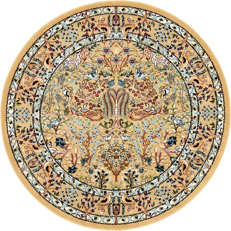 Beige 5' 3 x 5' 3 Narenj Round Area Rug 85% Polypropylene & 15% Polyester Traditional Classic Carpet for Living, Dining, Bedrooms, Office for Sale at Rug Engine