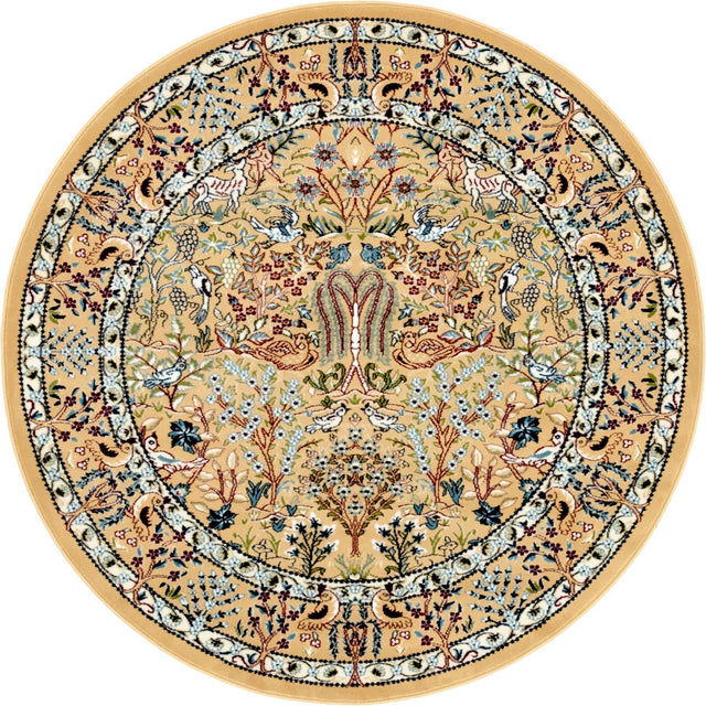 Beige 5' 3 x 5' 3 Narenj Round Area Rug 85% Polypropylene & 15% Polyester Traditional Classic Carpet for Living, Dining, Bedrooms, Office for Sale at Rug Engine