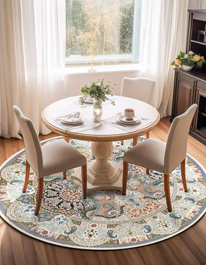 Ivory 10' x 10' Narenj Round Area Rug 85% Polypropylene & 15% Polyester Traditional Classic Carpet for Living, Dining, Bedrooms, Office for Sale at Rug Engine