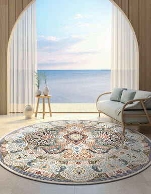 Ivory 10' x 10' Narenj Round Area Rug 85% Polypropylene & 15% Polyester Traditional Classic Carpet for Living, Dining, Bedrooms, Office for Sale at Rug Engine