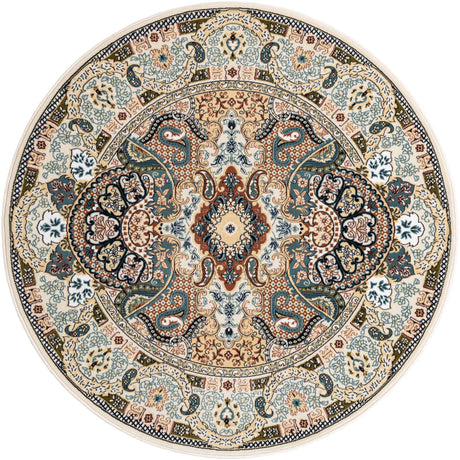 Ivory 5' 3 x 5' 3 Narenj Round Area Rug 85% Polypropylene & 15% Polyester Traditional Classic Carpet for Living, Dining, Bedrooms, Office for Sale at Rug Engine
