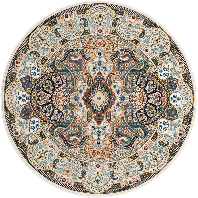 Ivory 5' 3 x 5' 3 Narenj Round Area Rug 85% Polypropylene & 15% Polyester Traditional Classic Carpet for Living, Dining, Bedrooms, Office for Sale at Rug Engine
