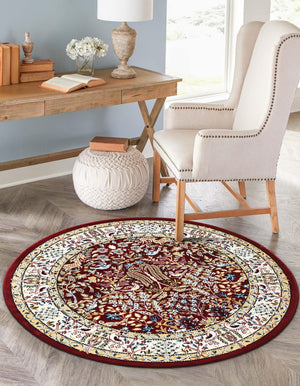 Burgundy 5' 3 x 5' 3 Narenj Round Area Rug 85% Polypropylene & 15% Polyester Traditional Classic Carpet for Living, Dining, Bedrooms, Office for Sale at Rug Engine