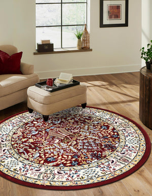 Burgundy 5' 3 x 5' 3 Narenj Round Area Rug 85% Polypropylene & 15% Polyester Traditional Classic Carpet for Living, Dining, Bedrooms, Office for Sale at Rug Engine