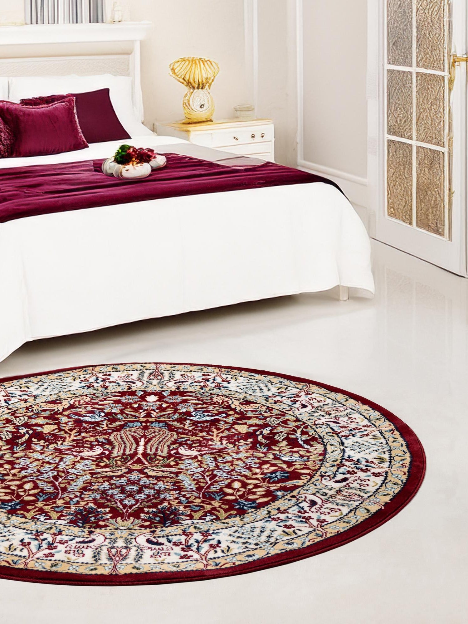 Burgundy 10' x 10' Narenj Round Area Rug 85% Polypropylene & 15% Polyester Traditional Classic Carpet for Living, Dining, Bedrooms, Office for Sale at Rug Engine