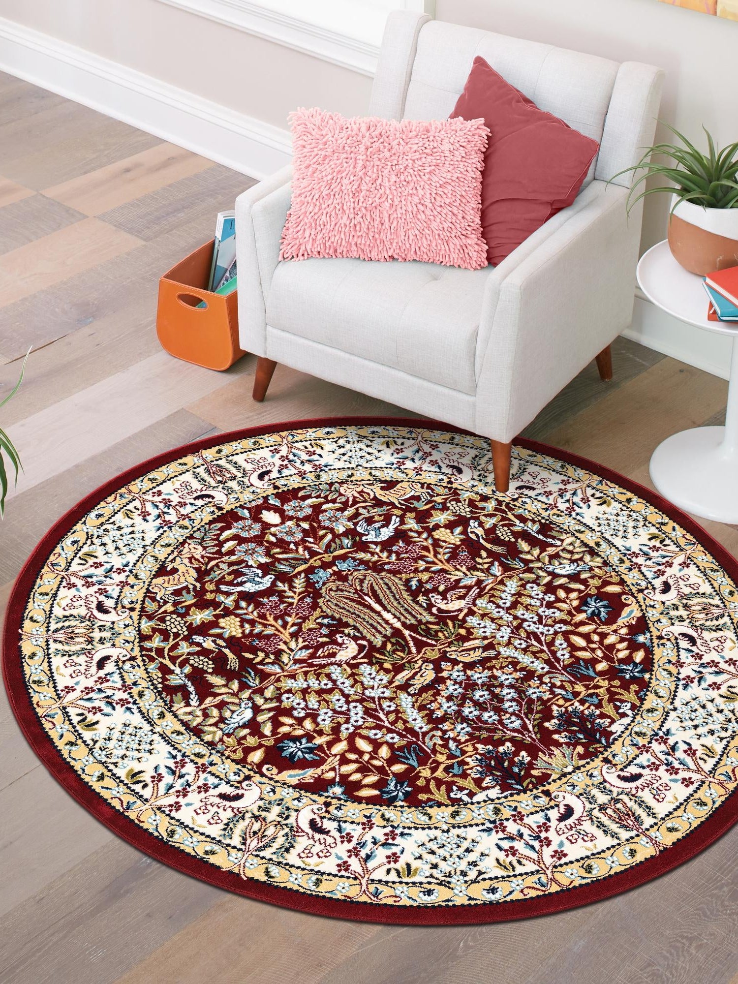 Burgundy 10' x 10' Narenj Round Area Rug 85% Polypropylene & 15% Polyester Traditional Classic Carpet for Living, Dining, Bedrooms, Office for Sale at Rug Engine