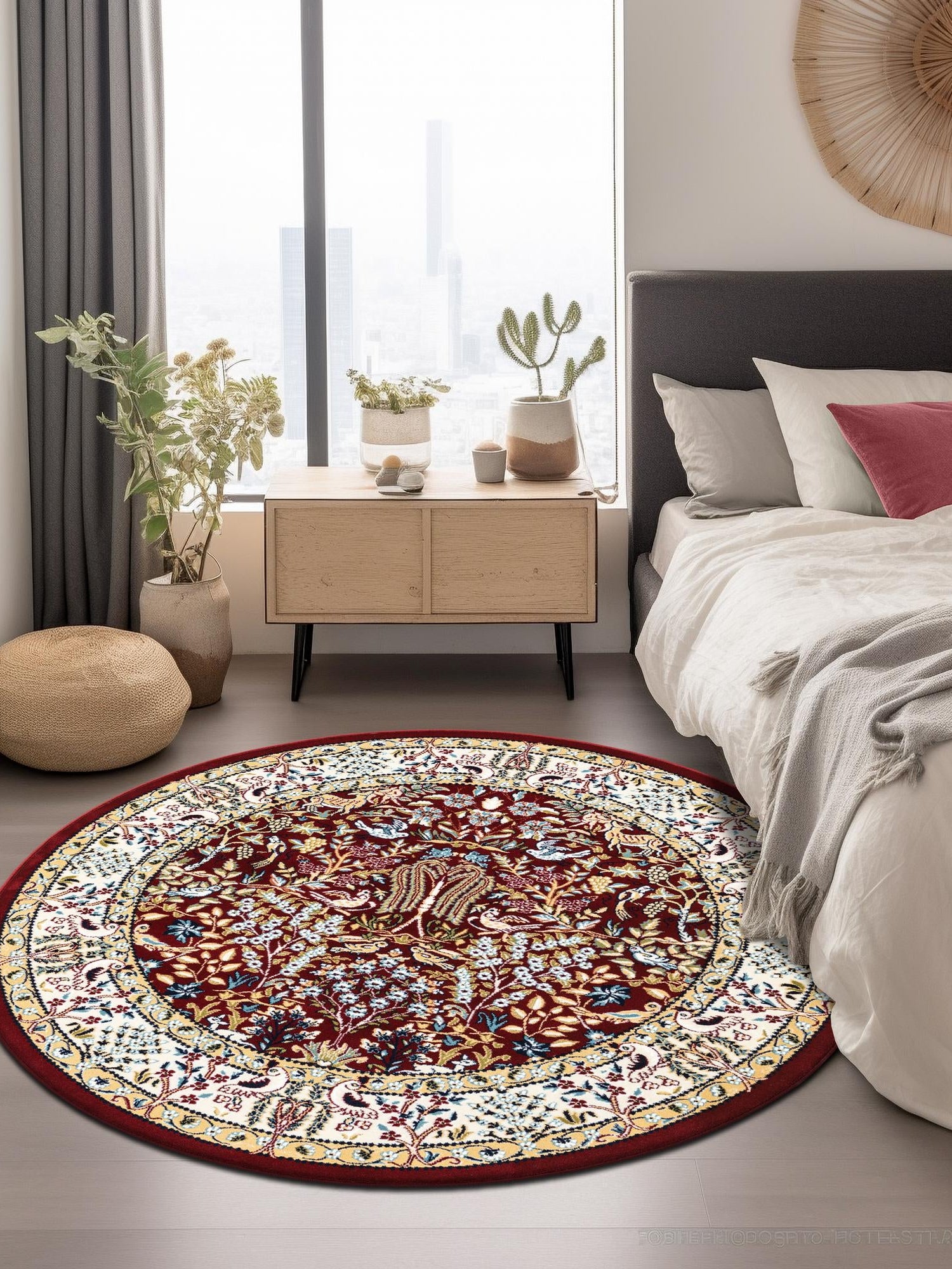 Burgundy 10' x 10' Narenj Round Area Rug 85% Polypropylene & 15% Polyester Traditional Classic Carpet for Living, Dining, Bedrooms, Office for Sale at Rug Engine