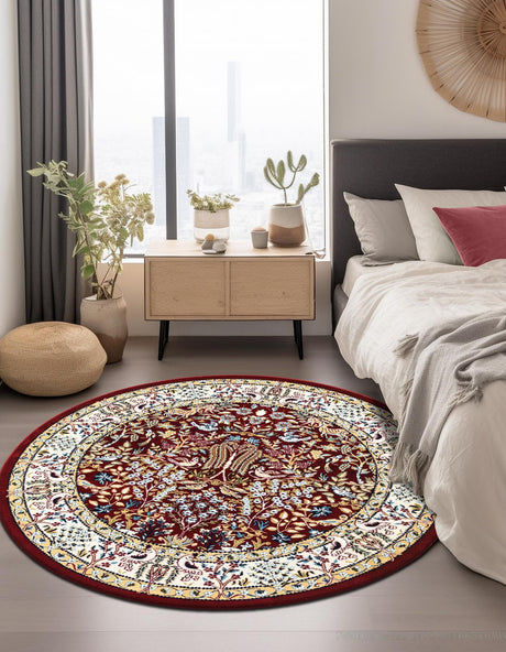 Burgundy 10' x 10' Narenj Round Area Rug 85% Polypropylene & 15% Polyester Traditional Classic Carpet for Living, Dining, Bedrooms, Office for Sale at Rug Engine