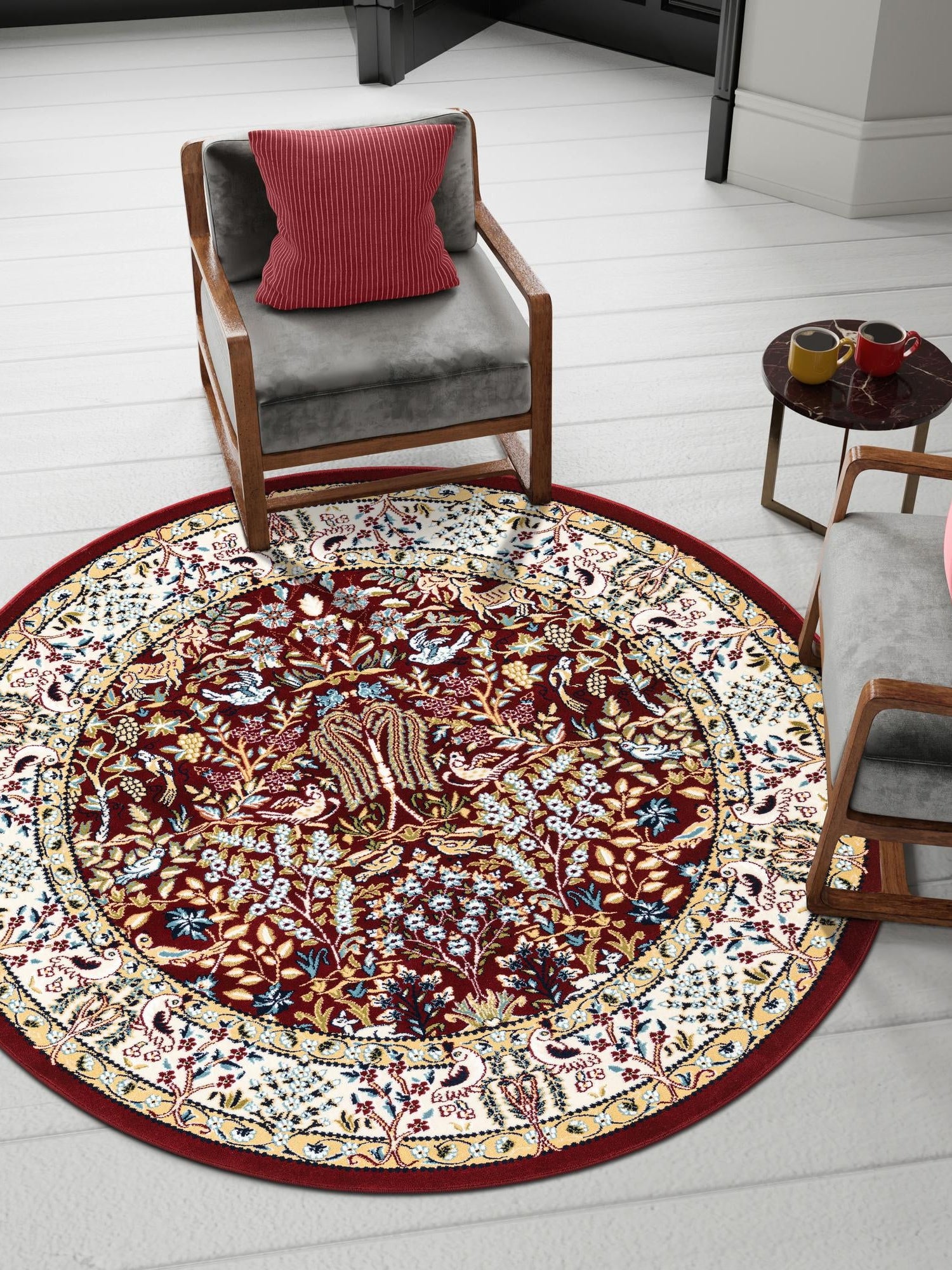 Burgundy 10' x 10' Narenj Round Area Rug 85% Polypropylene & 15% Polyester Traditional Classic Carpet for Living, Dining, Bedrooms, Office for Sale at Rug Engine