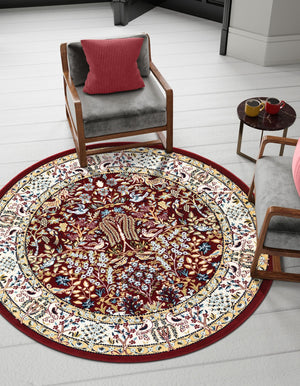 Burgundy 10' x 10' Narenj Round Area Rug 85% Polypropylene & 15% Polyester Traditional Classic Carpet for Living, Dining, Bedrooms, Office for Sale at Rug Engine