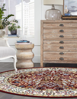 Burgundy 5' 3 x 5' 3 Narenj Round Area Rug 85% Polypropylene & 15% Polyester Traditional Classic Carpet for Living, Dining, Bedrooms, Office for Sale at Rug Engine