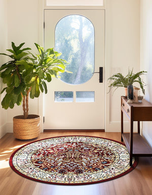 Burgundy 5' 3 x 5' 3 Narenj Round Area Rug 85% Polypropylene & 15% Polyester Traditional Classic Carpet for Living, Dining, Bedrooms, Office for Sale at Rug Engine