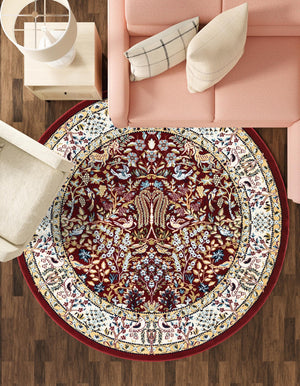 Burgundy 5' 3 x 5' 3 Narenj Round Area Rug 85% Polypropylene & 15% Polyester Traditional Classic Carpet for Living, Dining, Bedrooms, Office for Sale at Rug Engine